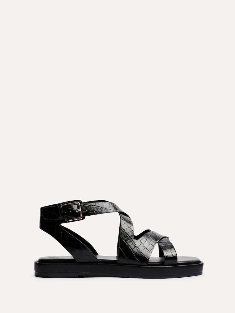 Linzi Black Soho Strappy Croc Effect Sandals - Image 2 of 5