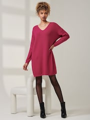 Jolie Moi Pink Ribbed Detail Knit Tunic Jumper - Image 1 of 7