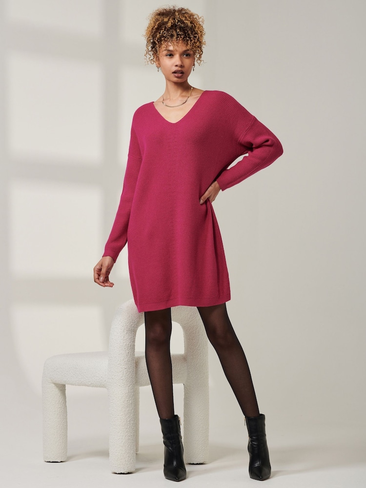 Jolie Moi Pink Ribbed Detail Knit Tunic Jumper - Image 1 of 7