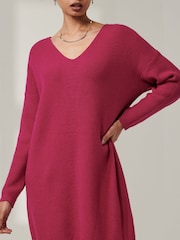 Jolie Moi Pink Ribbed Detail Knit Tunic Jumper - Image 3 of 7