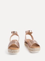 Linzi Gold Radiance Flatform Sandals With Laser Cut Detail - Image 3 of 5