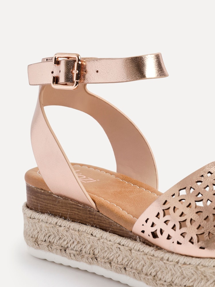 Linzi Gold Radiance Flatform Sandals With Laser Cut Detail - Image 5 of 5