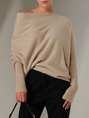 Jolie Moi Ecru Off The Shoulder Soft Knit Jumper - Image 3 of 6