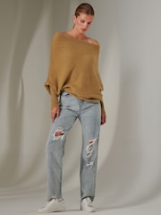 Jolie Moi Brown Off The Shoulder Soft Knit Jumper - Image 1 of 6