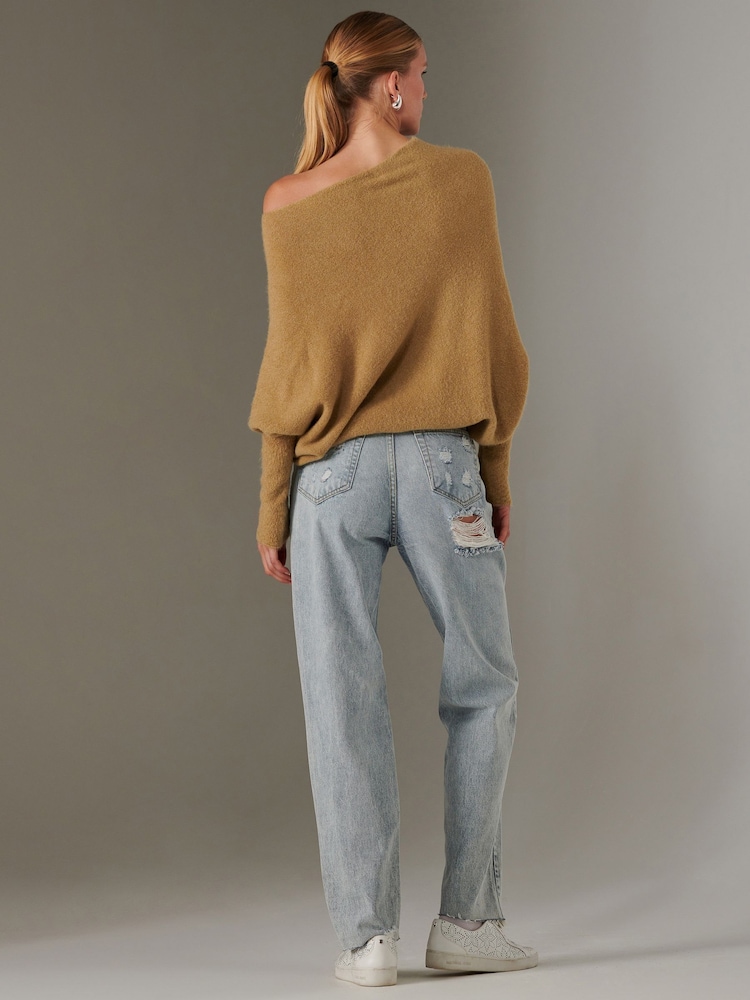 Jolie Moi Brown Off The Shoulder Soft Knit Jumper - Image 2 of 6