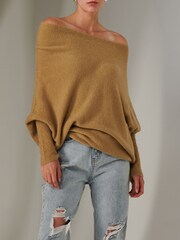 Jolie Moi Brown Off The Shoulder Soft Knit Jumper - Image 3 of 6