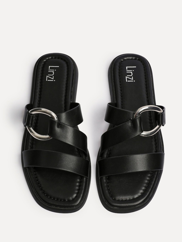 Linzi Black Cassandra Double Strap Sandals With Buckle Detail - Image 5 of 5
