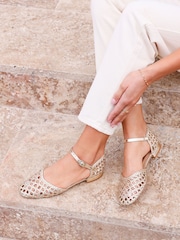 Linzi Gold Suki Handwoven Low Block Court Heels - Image 1 of 5