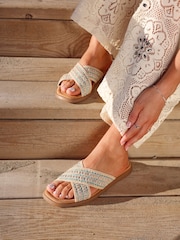 Linzi Blue Genie Embellished Raffia Sandals With Crossover Straps - Image 1 of 5