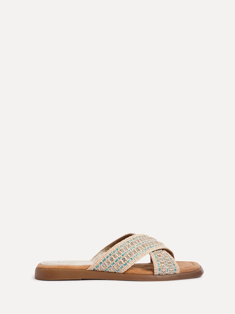 Linzi Blue Genie Embellished Raffia Sandals With Crossover Straps - Image 2 of 5