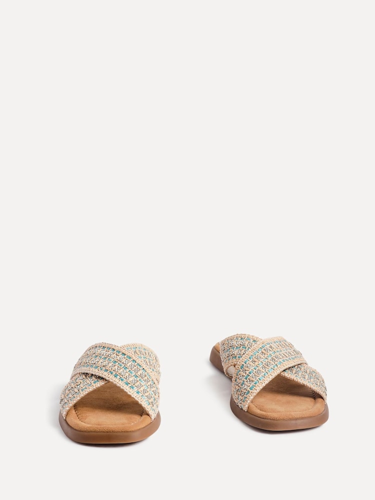 Linzi Blue Genie Embellished Raffia Sandals With Crossover Straps - Image 3 of 5