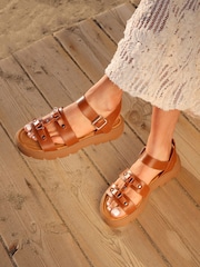 Linzi Brown Hattie Flatform Gladiator Studded Sandals - Image 1 of 5