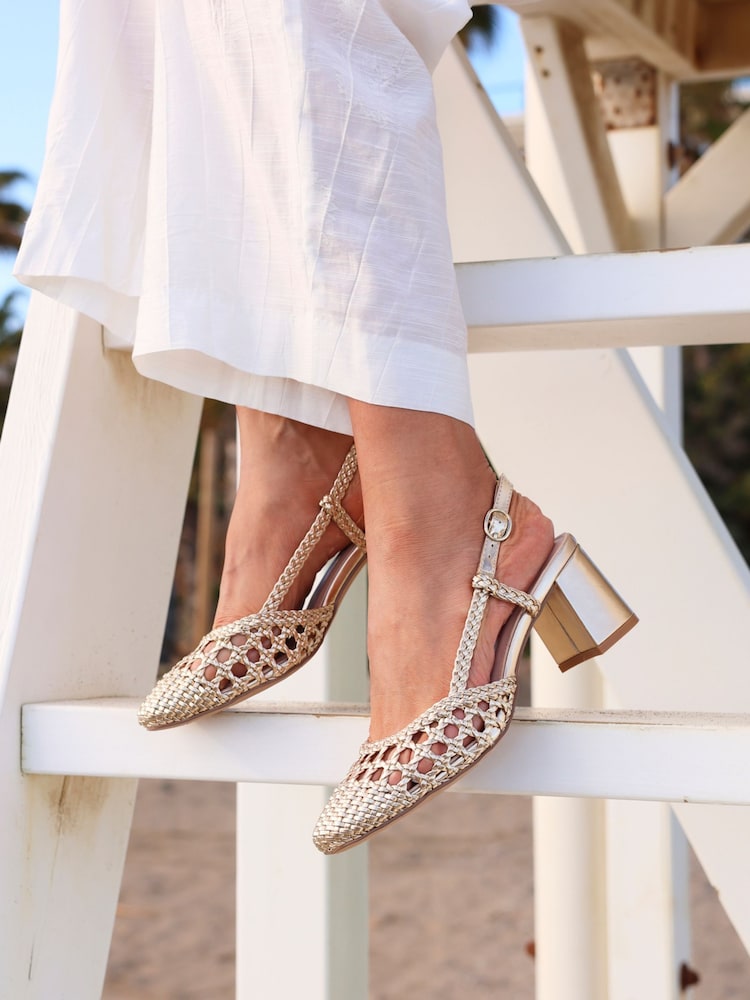 Linzi Gold Sandria Handwoven Slingback Court Sandals - Image 1 of 5