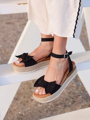 Linzi Black Cupid Flatform Sandals with Bow Detail - Image 1 of 5