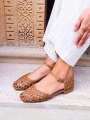 Linzi Brown Suki Handwoven Low Block Court Heels - Image 1 of 5