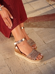 Linzi Gold Sundown Handwoven Espadrille Flatform Sandals - Image 1 of 5