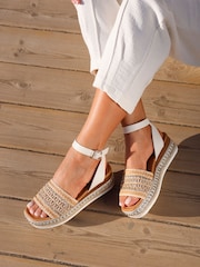 Linzi Gold Opulant Embellished Espedrille Flatform Shoes - Image 1 of 5