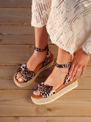 Linzi Leopard Cupid Flatform Sandals with Bow Detail - Image 1 of 5