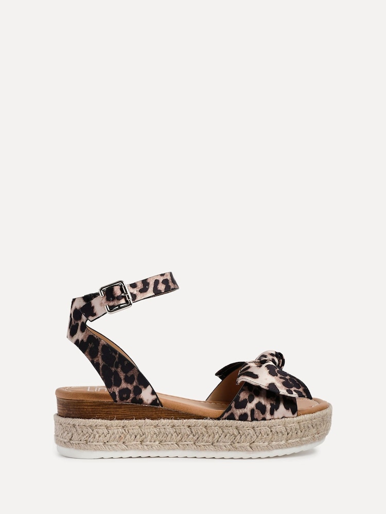 Linzi Leopard Cupid Flatform Sandals with Bow Detail - Image 2 of 5