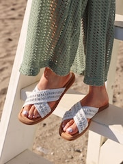 Linzi White Genie Embellished Raffia Sandals With Crossover Straps - Image 1 of 5