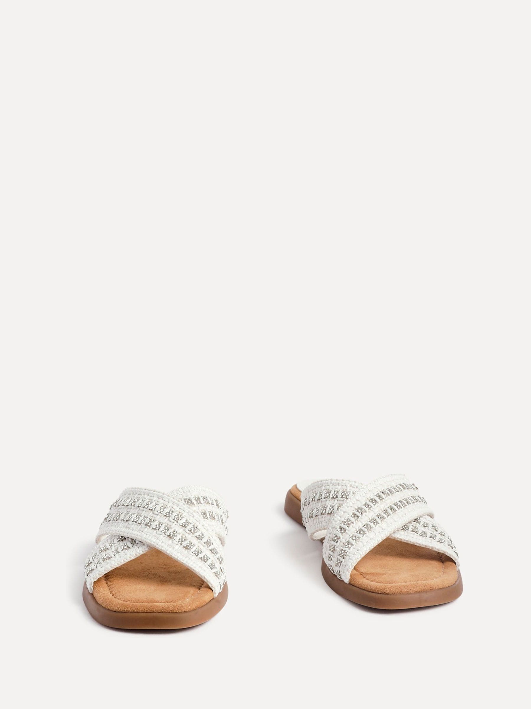 Buy Linzi White Genie Embellished Raffia Sandals With Crossover