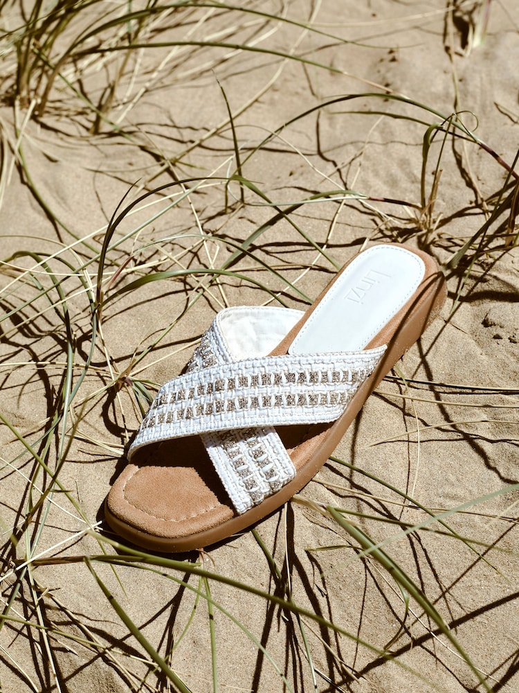 Blanco - Sandalias de rafia adornadas con tiras cruzadas Genie de Linzi - Imagen 6 de 6