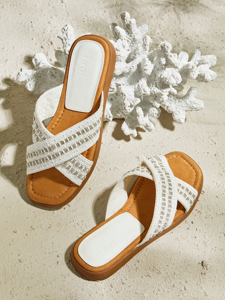 Linzi White Genie Embellished Raffia Sandals With Crossover Straps - Image 6 of 6 Linzi White Genie Embellished Raffia Sandals With Crossover Straps - Image 6 of 6