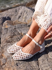 Linzi White Suki Handwoven Low Block Court Heels - Image 1 of 5