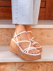 Linzi White Orbit Strappy Cork Wedge Sandals - Image 1 of 5