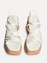 Linzi White Orbit Strappy Cork Wedge Sandals - Image 4 of 5