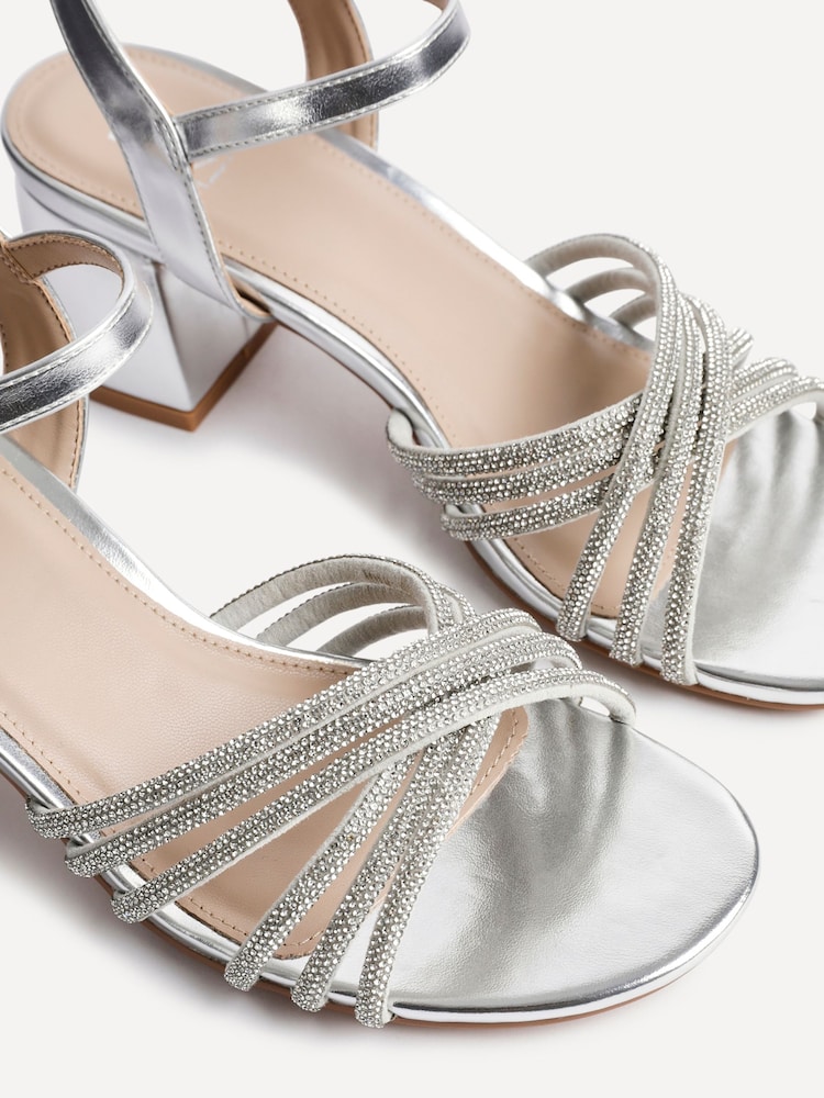 Linzi Silver Gracie Diamante Front Strap Low Block Sandals - Image 6 of 6 Linzi Silver Gracie Diamante Front Strap Low Block Sandals - Image 6 of 6