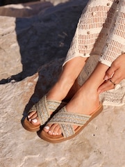 Linzi Gold Genie Embellished Raffia Sandals With Crossover Straps - Image 1 of 5