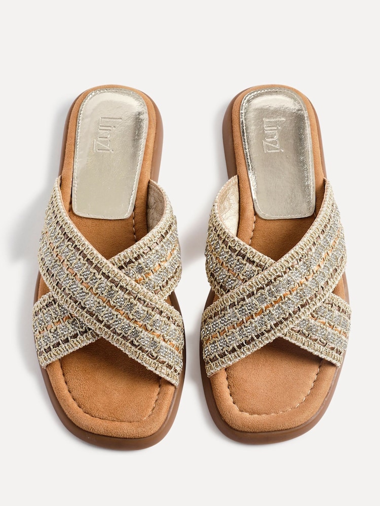 Linzi Gold Genie Embellished Raffia Sandals With Crossover Straps - Image 5 of 5 Linzi Gold Genie Embellished Raffia Sandals With Crossover Straps - Image 5 of 5
