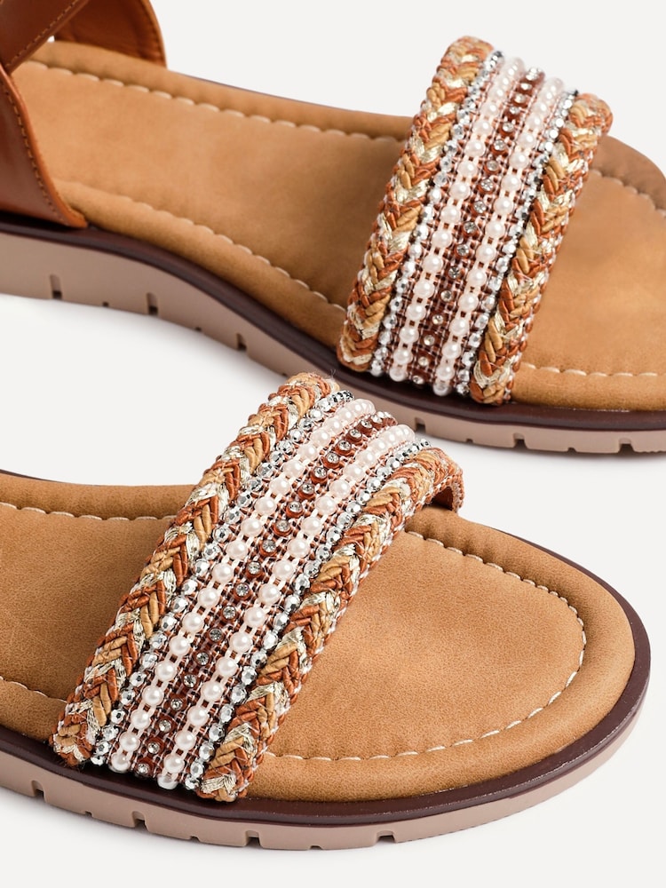 Linzi Brown Halo Embellished Front Strap Sandals - Image 5 of 5