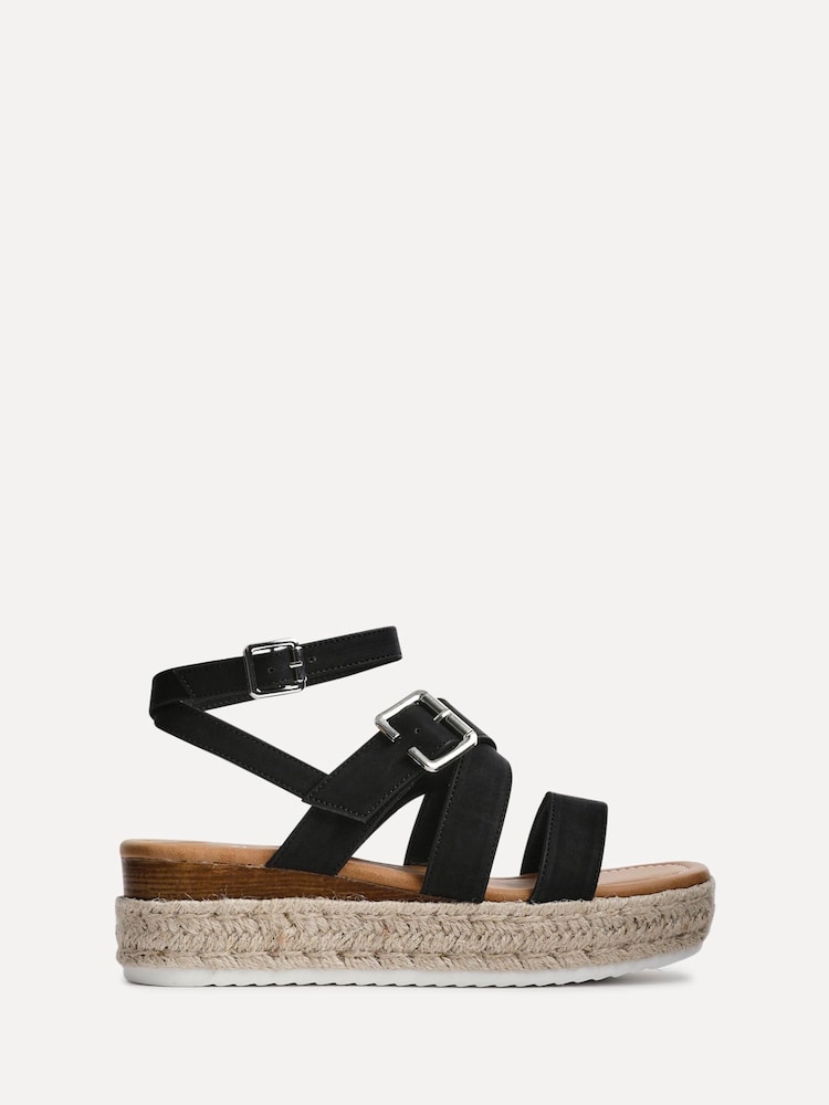 Linzi Black Autumn Strappy Flatform Sandals With Buckle Detail - Image 2 of 5