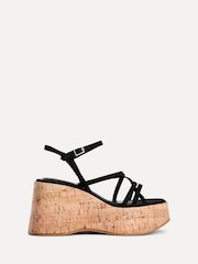 Linzi Black Orbit Strappy Cork Wedge Sandals - Image 2 of 5