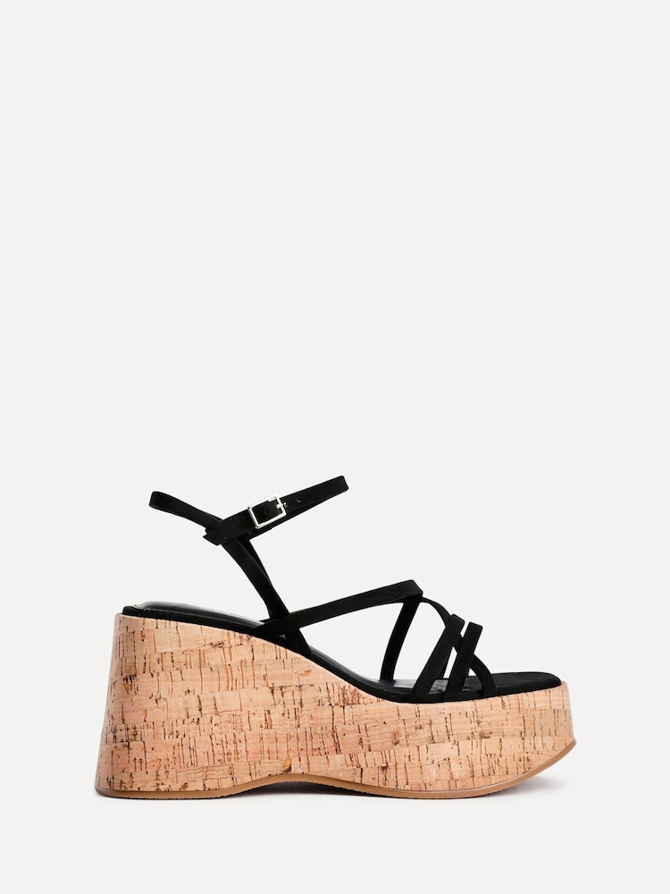 Linzi Black Orbit Strappy Cork Wedge Sandals - Image 2 of 5