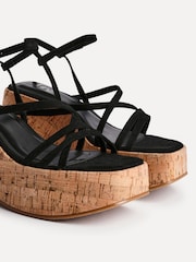 Linzi Black Orbit Strappy Cork Wedge Sandals - Image 4 of 5