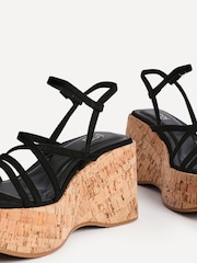 Linzi Black Orbit Strappy Cork Wedge Sandals - Image 5 of 5