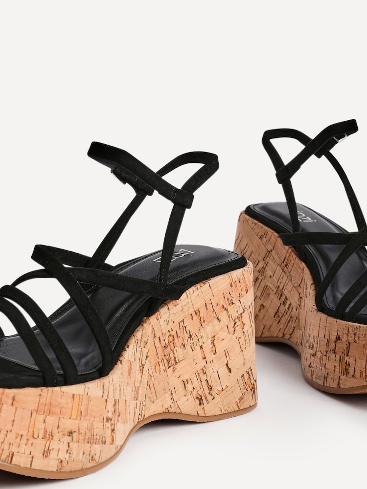 Linzi Black Orbit Strappy Cork Wedge Sandals - Image 5 of 5