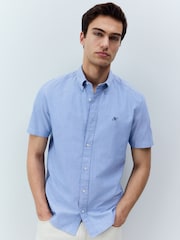 Light Blue Slim Fit 100% Organic Cotton Oxford Short Sleeve Shirt - Image 1 of 8
