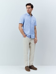 Light Blue Slim Fit 100% Organic Cotton Oxford Short Sleeve Shirt - Image 2 of 8