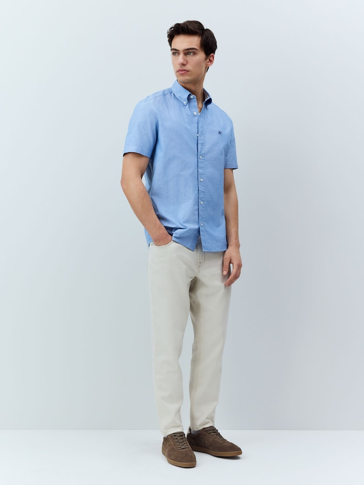 Light Blue Slim Fit 100% Organic Cotton Oxford Short Sleeve Shirt - Image 2 of 8