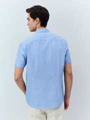 Light Blue Slim Fit 100% Organic Cotton Oxford Short Sleeve Shirt - Image 3 of 8