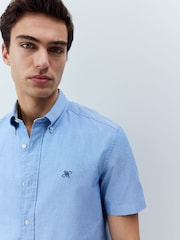 Light Blue Slim Fit 100% Organic Cotton Oxford Short Sleeve Shirt - Image 4 of 8
