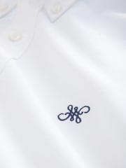 White Slim Fit Cotton Oxford Short Sleeve Shirt - Image 8 of 8