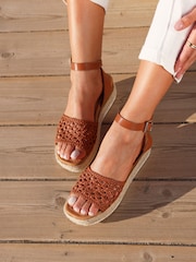 Linzi Brown Sundown Handwoven Espadrille Flatform Sandals - Image 1 of 4
