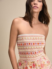 Pink Ditsy Floral Print Occasion Bandeau Tiered Maxi Dress - Image 4 of 7