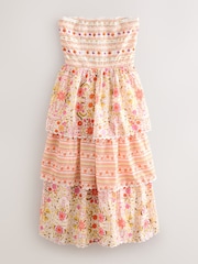 Pink Ditsy Floral Print Occasion Bandeau Tiered Maxi Dress - Image 5 of 7