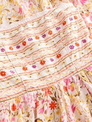 Pink Ditsy Floral Print Occasion Bandeau Tiered Maxi Dress - Image 7 of 7